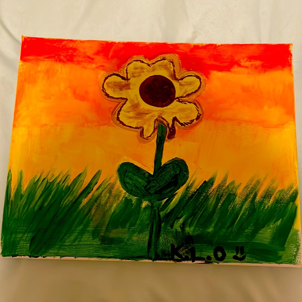 Painting of sunflower in sunset.